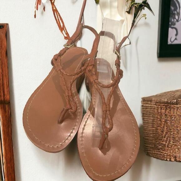 Ralph Lauren Shoes - Ralph Lauren braided brown leather strappy flat Sandals Size 7